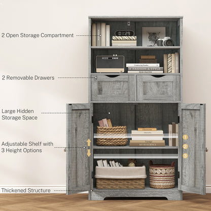 TEENFON Tall Storage Cabinet with Adjustable Shelves & Doors, Bathroom Cabinet, Cupboard for Living Room, Dining Room, Entryway, Grey