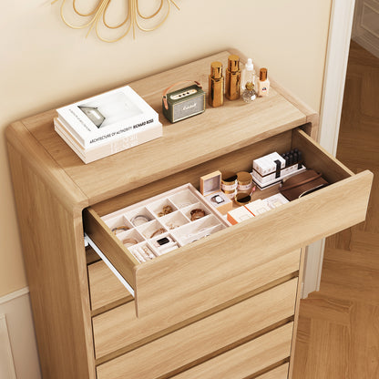 TEENFON Tall Drawer Dresser for Bedroom with 6 Drawers, 49.2" Tall Dressers & Chest of Drawers with Curved Profile Design, Wood Closet Storage Dressers Organizer for Bedroom, Living Room, Natural