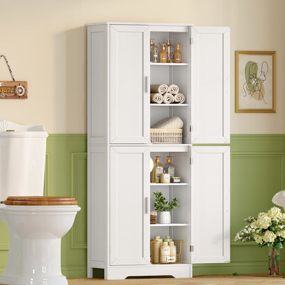 TEENFON 67” Storage Cabinet, Kitchen Pantry Cabinet with 4 Doors and 2 Adjustable Shelves, Cupboard, Tall Bathroom Cabinets for Dining Room, Living Room, White