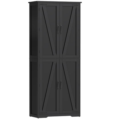 TEENFON 67" Kitchen Pantry Cabinet with 4 Doors, Farmhouse Pantry Cabinet with Adjustable Shelves, Storage Cabinet for Kitchen, Bathroom, Living Room, White