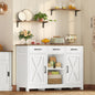 TEENFON Storage Cabinet, Coffee Bar Cabinet with 3 Drawers, 2 Adjustable Shelves & 2 Doors, Buffet Cabinet, Kitchen Cabinet for Kitchen, Dining Room, Living Room, White