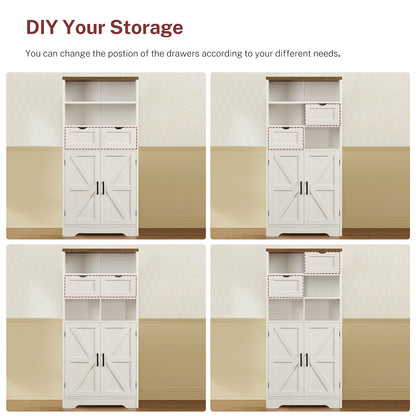 TEENFON Storage Cabinet with Doors & 2 Drawers, Kitchen Cabinet with Adjustable Shelf, Pantry Cabinets, Bathroom Cabinets, for Living Room, Entryway, Home Office, White