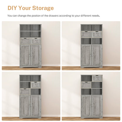 TEENFON Tall Storage Cabinet with Adjustable Shelves & Doors, Bathroom Cabinet, Cupboard for Living Room, Dining Room, Entryway, Grey