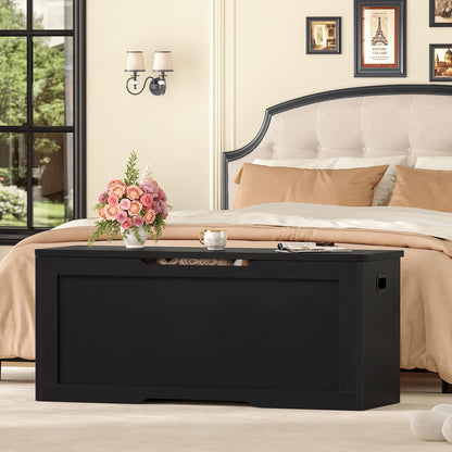 TEENFON 47.2" Large Storage Chest with Fabric Drawer, Toy Box with Safety Hinges, Extra Wide Storage Bench for Bedroom, Living Room, Entryway, Supports 300 lb, Black