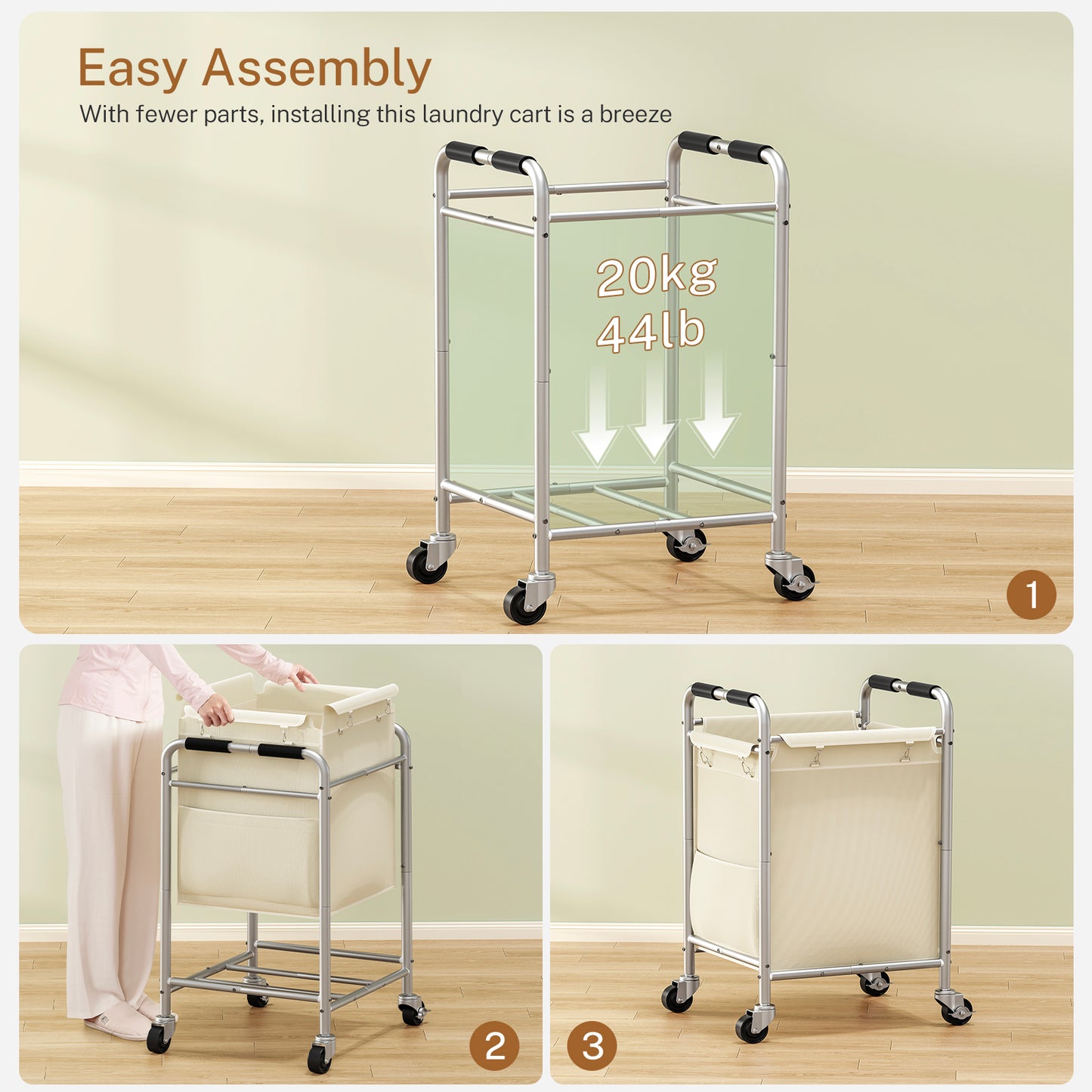 Laundry Basket with Wheels, Rolling Laundry Sorter Cart with Side pockets,47.6GAL(180L) Rolling Laundry Hamper with Removable Bag and Handle for Bedroom, Beige