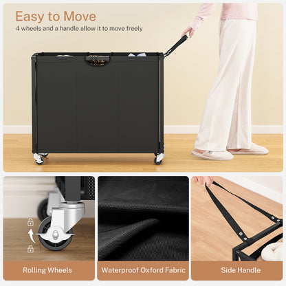 Laundry Sorter, Rolling Laundry Hamper with 3 Section Pull-Out Bags, Laundry Basket Organizer with 2 Drawers & 2-Tone Top Panel, Laundry Hamper with Wheels for Laundry Room Organization, Bathroom