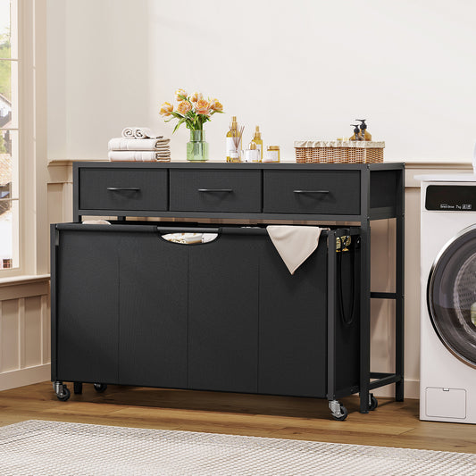 TEENFON Laundry Sorter, Rolling Laundry Hamper with 5 Section Pul-Out Bags, Laundry Basket Organizer with 4 Drawers, Laundry Hamper with Wheels for Laundry Room Organization, Bathroom, Bedroom