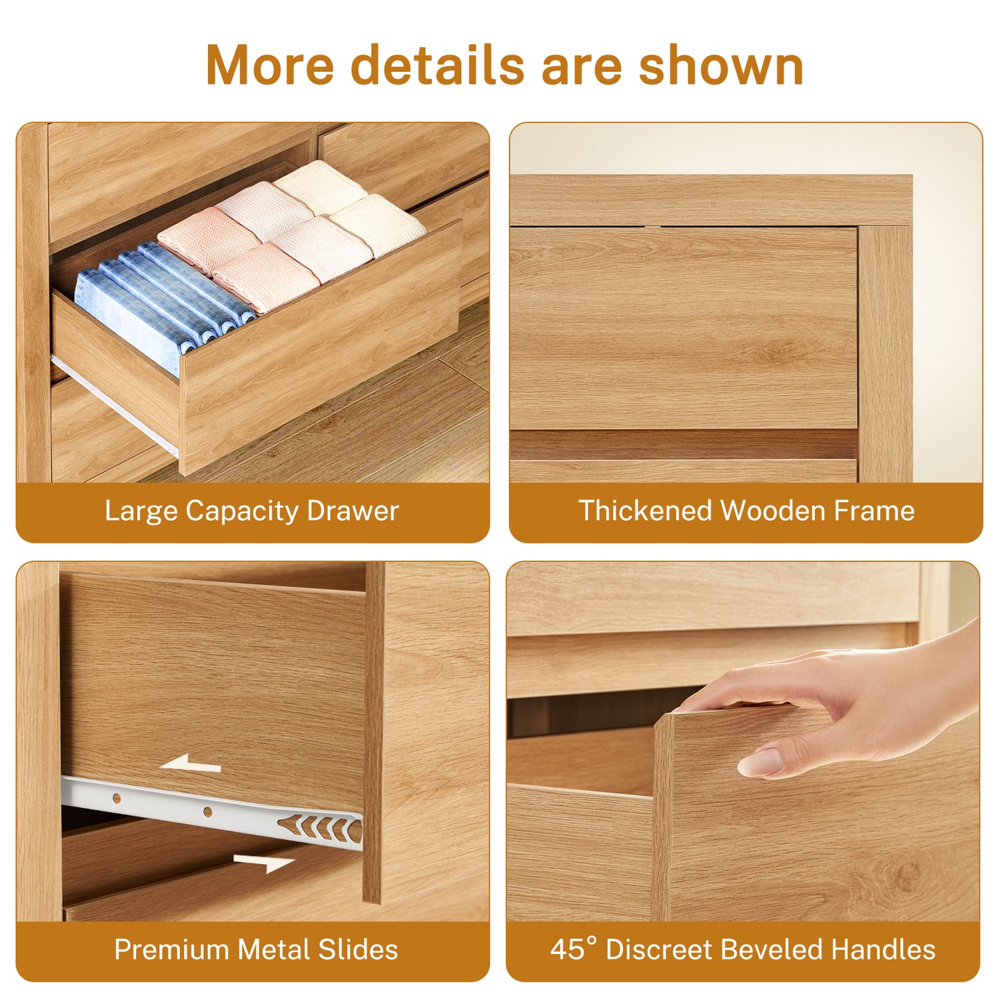 TEENFON 63" Dresser for Bedroom with 9 Drawers, Modern Dressers & Chests of Drawers with Metal Handles, Wooden Dresser TV Stand, Bedroom Dressers for Living Room, Hallway, Natural
