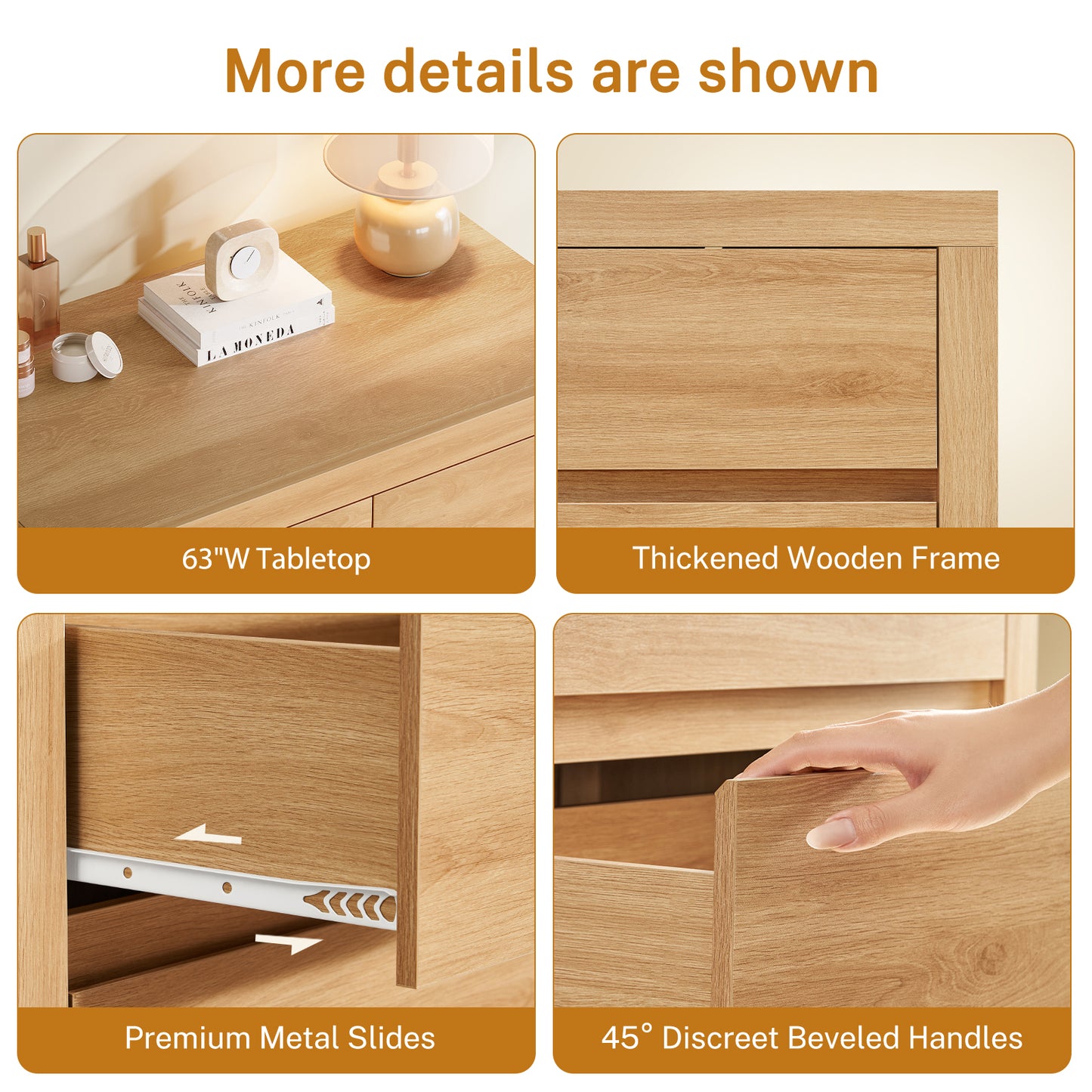 TEENFON 51.6" Tall Dresser for Bedroom with 7 Drawers, Modern Dressers & Chests of Drawers with Metal Handles, Wooden Dresser TV Stand, Bedroom Dressers for Living Room, Hallway, Natural