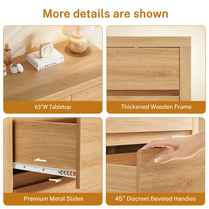 TEENFON 51.6" Tall Dresser for Bedroom with 7 Drawers, Modern Dressers & Chests of Drawers with Metal Handles, Wooden Dresser TV Stand, Bedroom Dressers for Living Room, Hallway, Natural