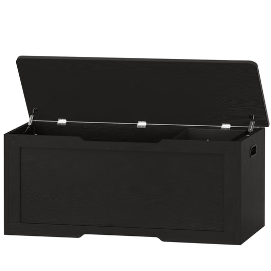 TEENFON 47.2" Large Storage Chest with Fabric Drawer, Toy Box with Safety Hinges, Extra Wide Storage Bench for Bedroom, Living Room, Entryway, Supports 300 lb, Black