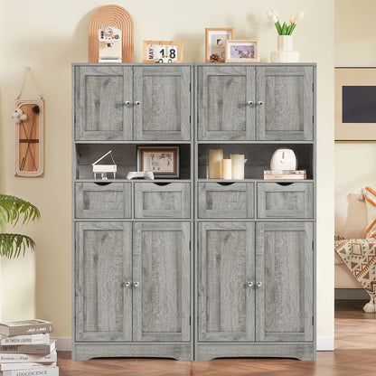 57.8" H Tall Storage Cabinet with 2 Drawers & 2 Adjustable Shelves, Floor Cabinet with 4 Doors, Tall Cabinet for Living Room, Dining Room, Entryway, Black