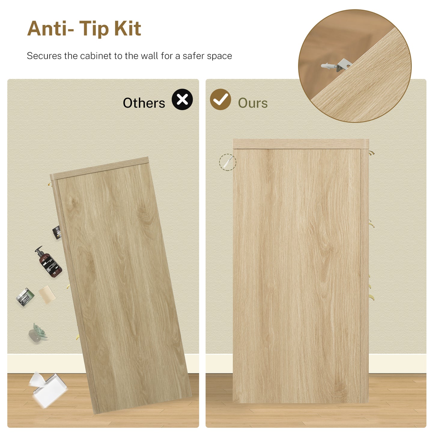 TEENFON Fluted Dresser for Bedroom with 9 Drawers, 63" Wide Modern Chest of Drawers with Metal Handle & Curved Profile Design, Wood Closet Clothes Storage Organizer for Living Room, Hallway, Natural