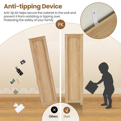 TEENFON Storage Cabinet with 2 Drawers & Adjustable Shelves, Rattan Cabinet, Kitchen Pantry Cabinets, Cupboard for Living Room, Kitchen, Home Office, Natural