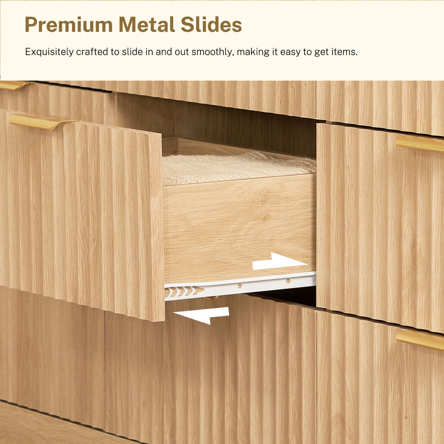 TEENFON Fluted Dresser for Bedroom with 9 Drawers, 63" Wide Modern Chest of Drawers with Metal Handle & Curved Profile Design, Wood Closet Clothes Storage Organizer for Living Room, Hallway, Natural