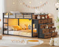 Bunk Bed Twin Over Twin with Storage & LED Lights, Metal Bunk Beds for Kids 9 Drawers & 1 Side Storage, RGB LED & Power Outlet, Heavy-duty Sturdy Frame, Easy Assembly, Space-saving Bed for Dorm, Black