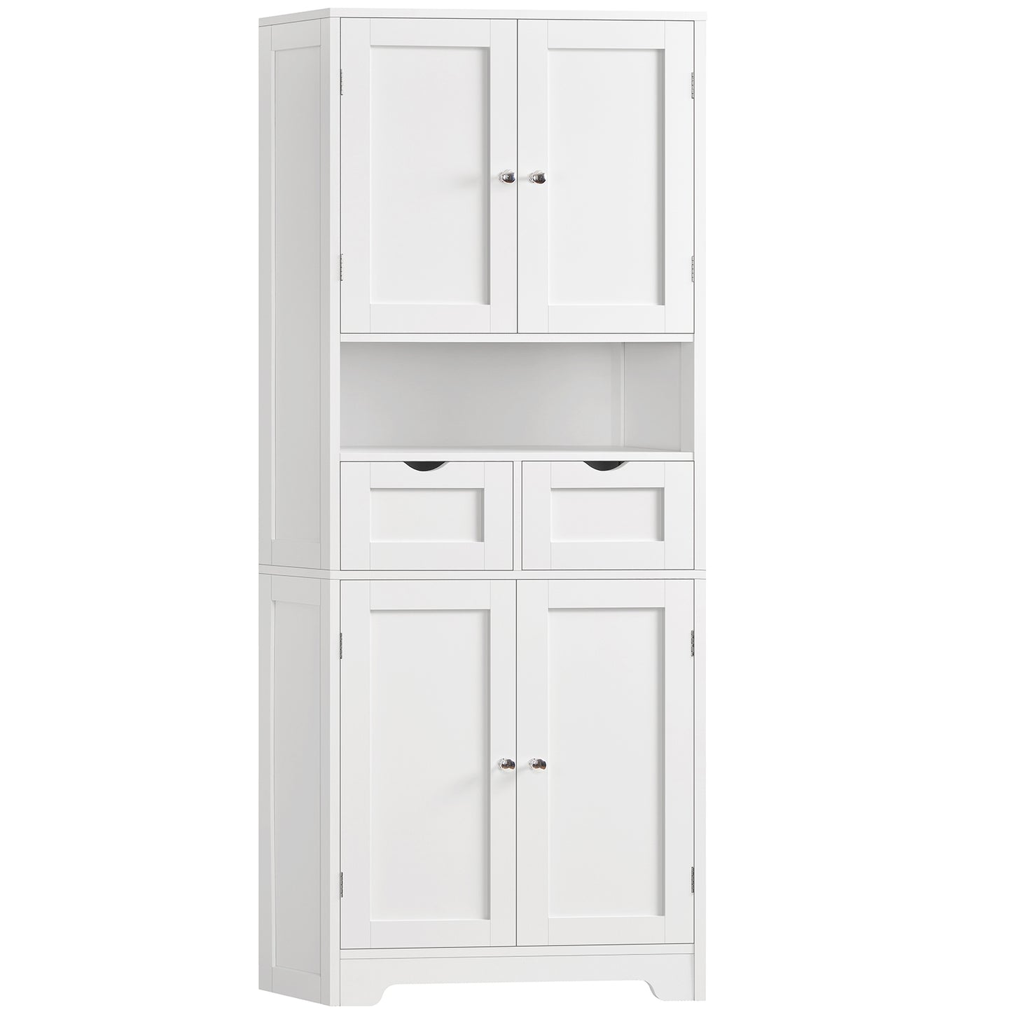 TEENFON Kitchen Pantry Cabinet with Adjustable Shelf, Tall Storage Cabinet with 2 Drawers & 4 Door Shelves, Food Pantry Cabinets, for Kitchen, Dining Room, Living Room, White