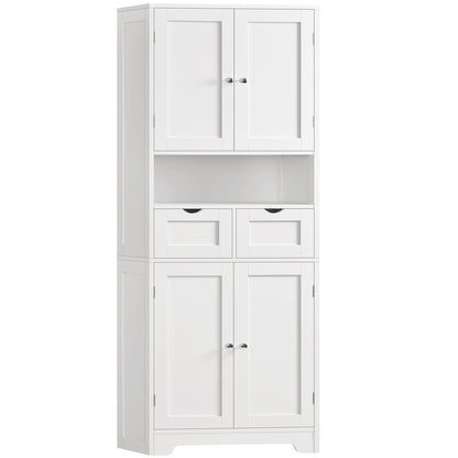TEENFON Kitchen Pantry Cabinet with Adjustable Shelf, Tall Storage Cabinet with 2 Drawers & 4 Door Shelves, Food Pantry Cabinets, for Kitchen, Dining Room, Living Room, White