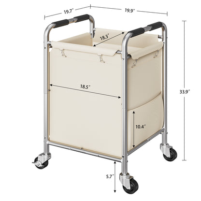 TEENFON Laundry Basket with Wheels, Rolling Laundry Sorter Cart with Side pockets,(180L) Rolling Laundry Hamper with Removable Bag and Handle for Bedroom, Beige