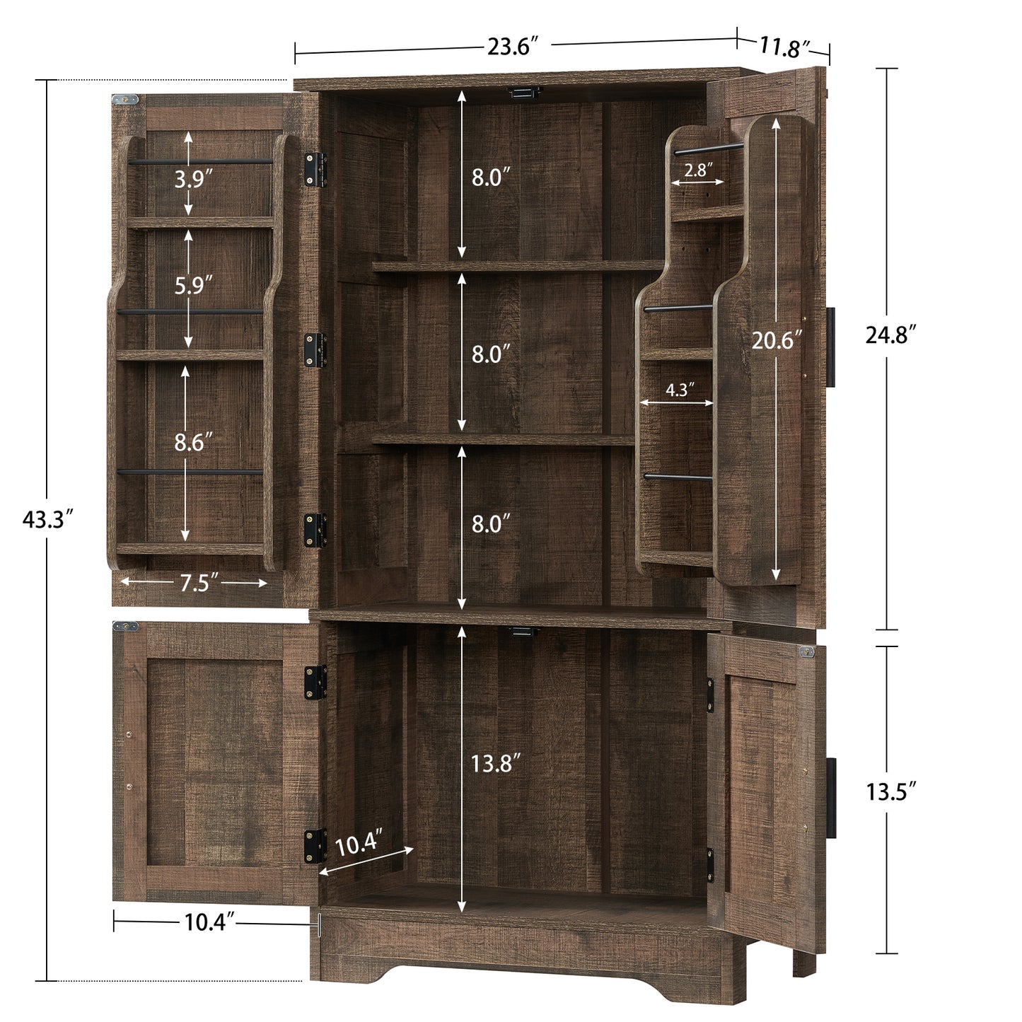 TEENFON 43.3 Tall Metal Kitchen Pantry Storage Cabinets with 2 Door and 5 Adjustable Shelves, Cupboard for Kitchen, Dining Room, Living Room and Bathroom,