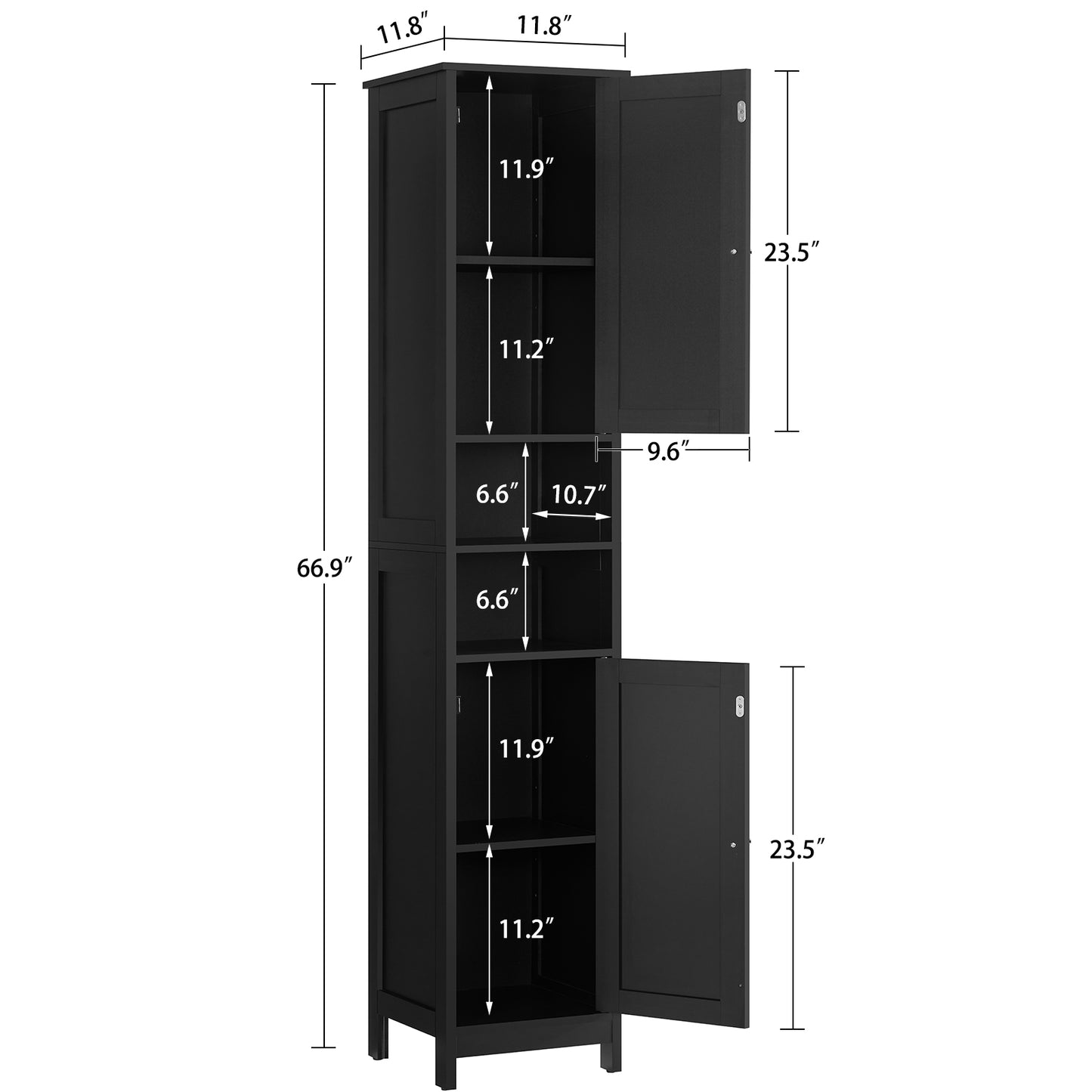 TEENFON 67" Tall Bathroom Cabinet with Adjustable Shelves and Doors, Narrow Bathroom Storage Cabinet for Small Space, Living Room, Entryway, Kitchen,