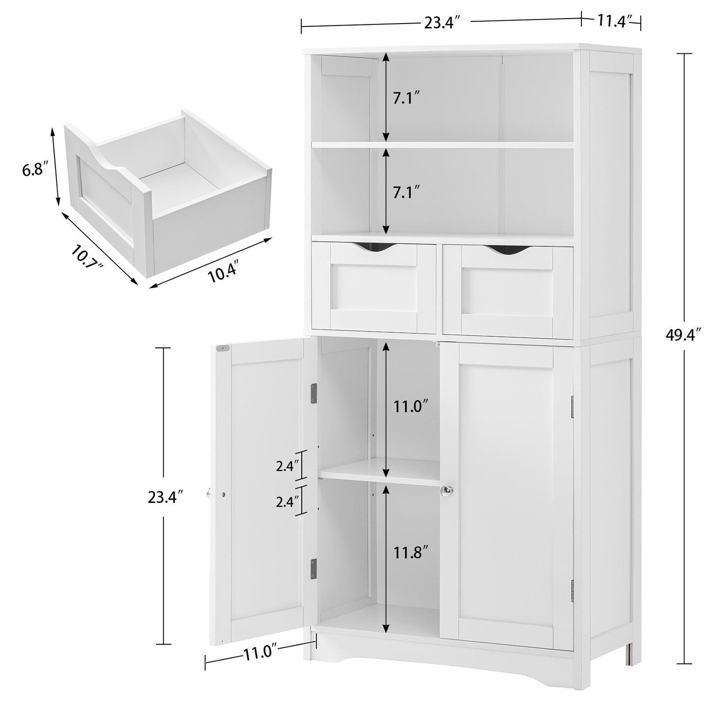 TEENFON Tall Bathroom Cabinet, Storage Cabinet with 2 Drawers & Adjustable Shelves, Bathroom Storage Cabinet for Living Room, Dining Room, Entryway, White