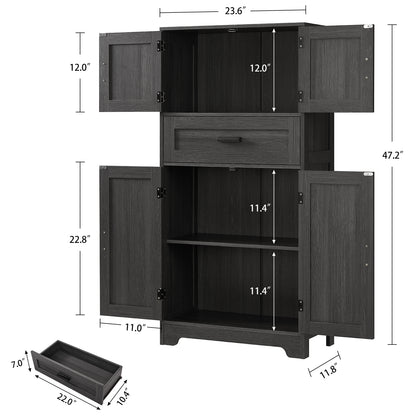 TEENFON 47.2" H Storage Cabinet with Adjustable Shelf & Large Drawer, Cabinet for Living Room, Home Office, Entryway, Rustic Black
