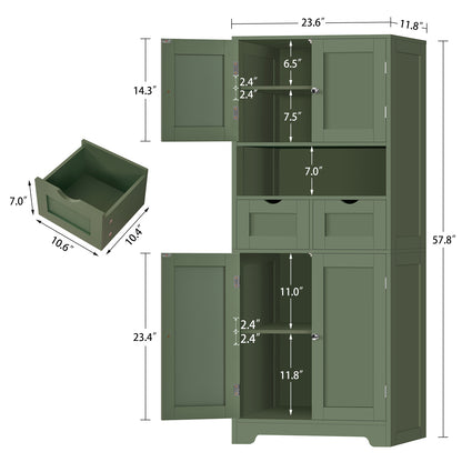 TEENFON 57.8" H Tall Storage Cabinet with 2 Drawers & 2 Adjustable Shelves, Bathroom Storage Cabinet with 4 Doors, Floor Cupboard, for Living Room, Dining Room, Entryway, Woodgrain Gray
