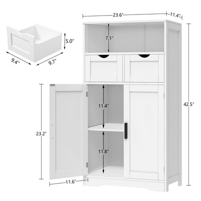 TEENFON Storage Cabinet with 2 Drawers & Adjustable Shelves, Rattan Cabinet, Kitchen Pantry Cabinets, Cupboard for Living Room, Kitchen, Home Office,White