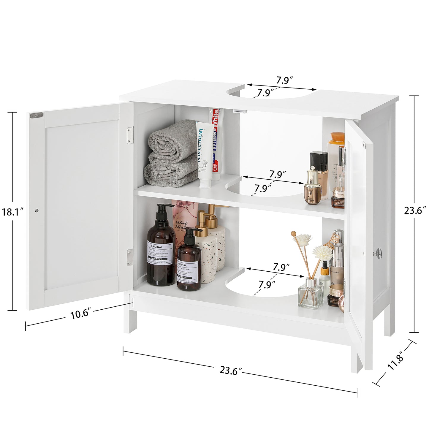 TEENFON Pedestal Sink Storage Cabinet with 2 Doors and Shelf, Under Sink Cabinet, Bathroom Sink Cabinet with U-Shape, White
