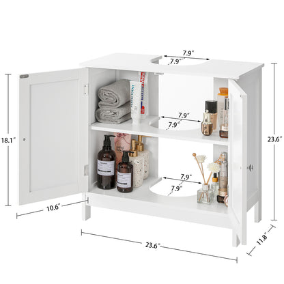 TEENFON Pedestal Sink Storage Cabinet with 2 Doors and Shelf, Under Sink Cabinet, Bathroom Sink Cabinet with U-Shape, White