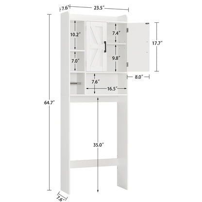 TEENFON Over The Toilet Storage Cabinet with 4 Open Shelves and Adjustable Shelf, Extra Tall Bathroom Organizer Unit with 2 Barn Doors, Home Space Saver for Bathroom, Laundry Room, White