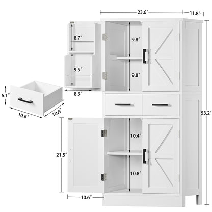 TEENFON 53" H Pantry Cabinet with 2 Drawers, Kitchen Storage Cabinet with 4 Door Shelves, Kitchen Pantry for Living Room, Dining Room, Bathroom, White