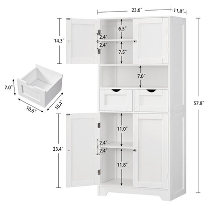 57.8" H Tall Storage Cabinet with 2 Drawers & 2 Adjustable Shelves, Floor Cabinet with 4 Doors, Tall Cabinet for Living Room, Dining Room, Entryway, Black