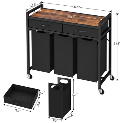 Laundry Sorter 3 Section, 120 L Laundry Hamper with 2 Drawers & 2-tone Top Panel, Rolling Laundry Basket Organizer with Pull-Out Removable Oxford Fabric Bags for Laundry Room Organization