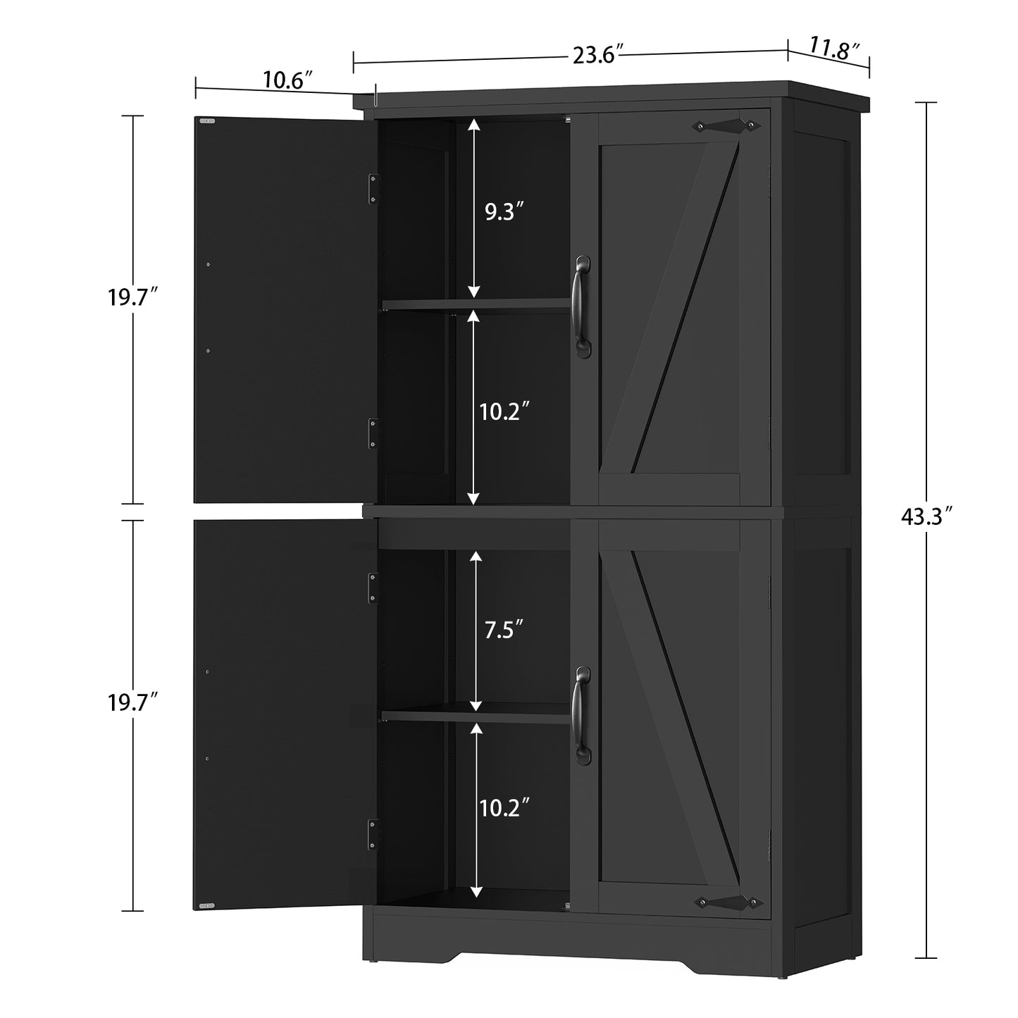 TEENFON Farmhouse Storage Cabinet with 2 Adjustable Shelves, Bathroom Cabinet with 4 Doors, Cupboard for Kitchen, Living Room, Rustic Gray