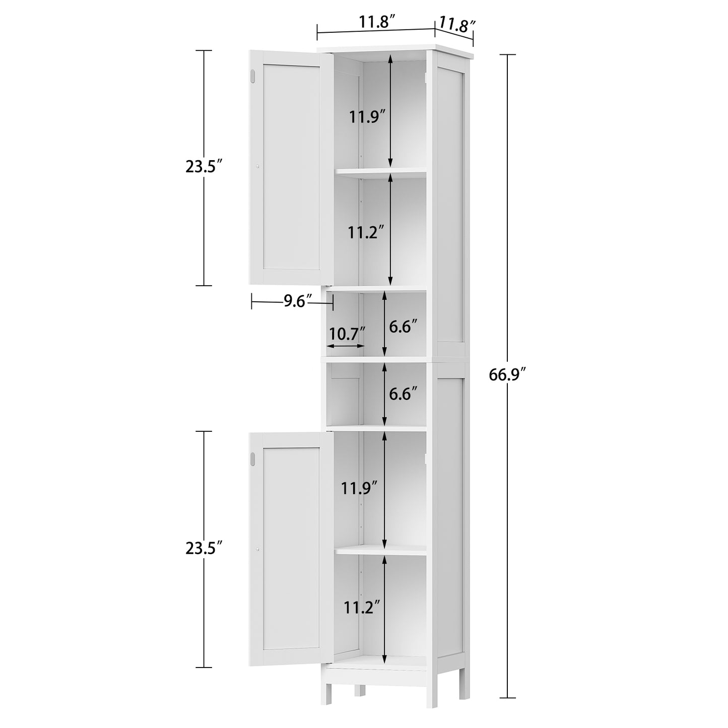 TEENFON 67" Tall Bathroom Cabinet with Adjustable Shelves and Doors, Narrow Bathroom Storage Cabinet for Small Space, Living Room, Entryway, Kitchen,