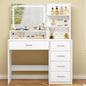TEENFON Vanity Desk with Touch LIighted Mirror, Makeup Vanity Desk with 5 Drawers & Storage Shelves, Vanity Table, 3 Color Modes & Adjustable Brightness Dressing Table, Bedroom