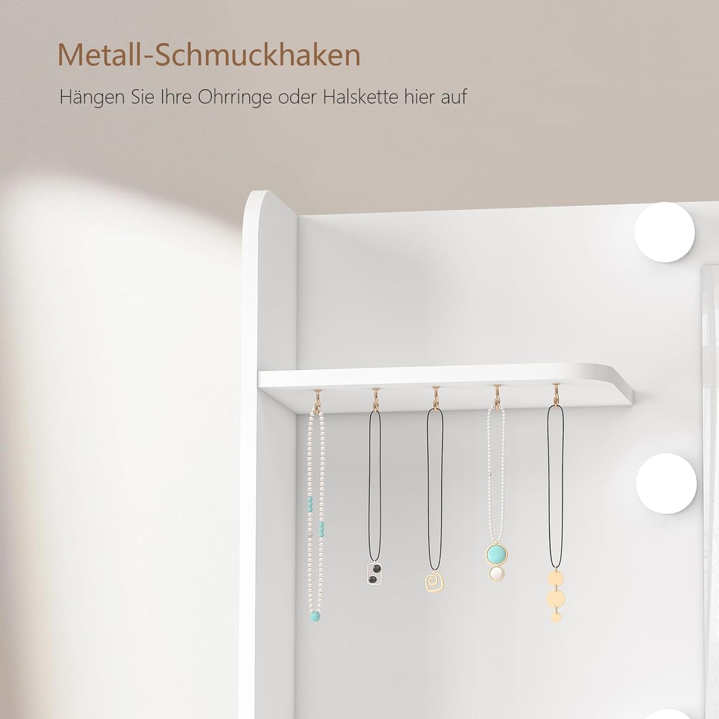 TEENFON Large Vanity Desk with LED Lighted Mirror & Power Outlet,Makeup Vanity Table with 7 Drawers,4 Shelves and 5 Hooks,Vanity Table, Vanity Desk Set for Bedroom,Bathroom,White