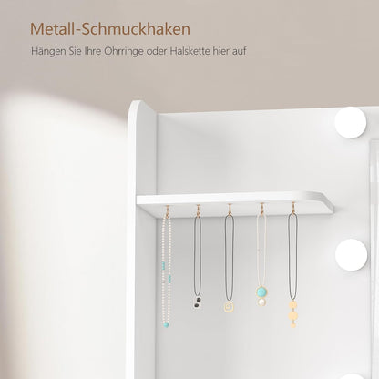 TEENFON Large Vanity Desk with LED Lighted Mirror & Power Outlet,Makeup Vanity Table with 7 Drawers,4 Shelves and 5 Hooks,Vanity Table, Vanity Desk Set for Bedroom,Bathroom,White