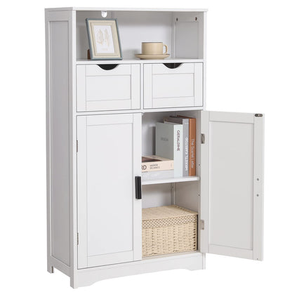 TEENFON Bathroom Cabinet with Doors and Drawers, Freestanding Bathroom Storage Cabinet, Adjustable Shelves, for Living Room, Kitchen, Home Office, White