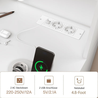 TEENFON Large Vanity Desk with LED Lighted Mirror & Power Outlet,Makeup Vanity Table with 7 Drawers,4 Shelves and 5 Hooks,Vanity Table, Vanity Desk Set for Bedroom,Bathroom,White