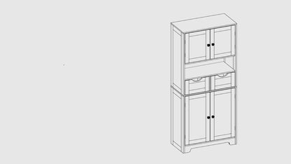 57.8" H Tall Storage Cabinet with 2 Drawers & 2 Adjustable Shelves, Floor Cabinet with 4 Doors, Tall Cabinet for Living Room, Dining Room, Entryway, Black