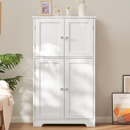 TEENFON Bathroom Floor Storage Cabinet, Freestanding Bathroom Storage Unit with 2 Adjustable Shelves & 4 Doors, 11.8 x 23.6 x 42.7 Inches, White