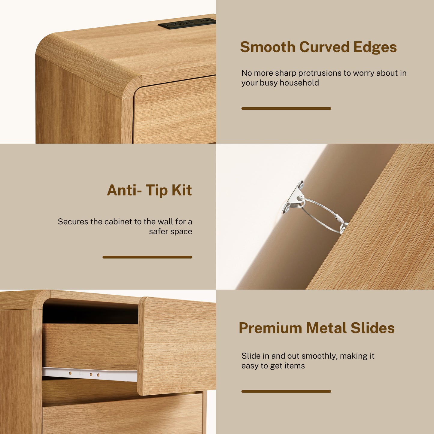 TEENFON Bridge Night Stand with Spacious Drawer, Nightstand for Bedroom, Sindoori Mango Finish